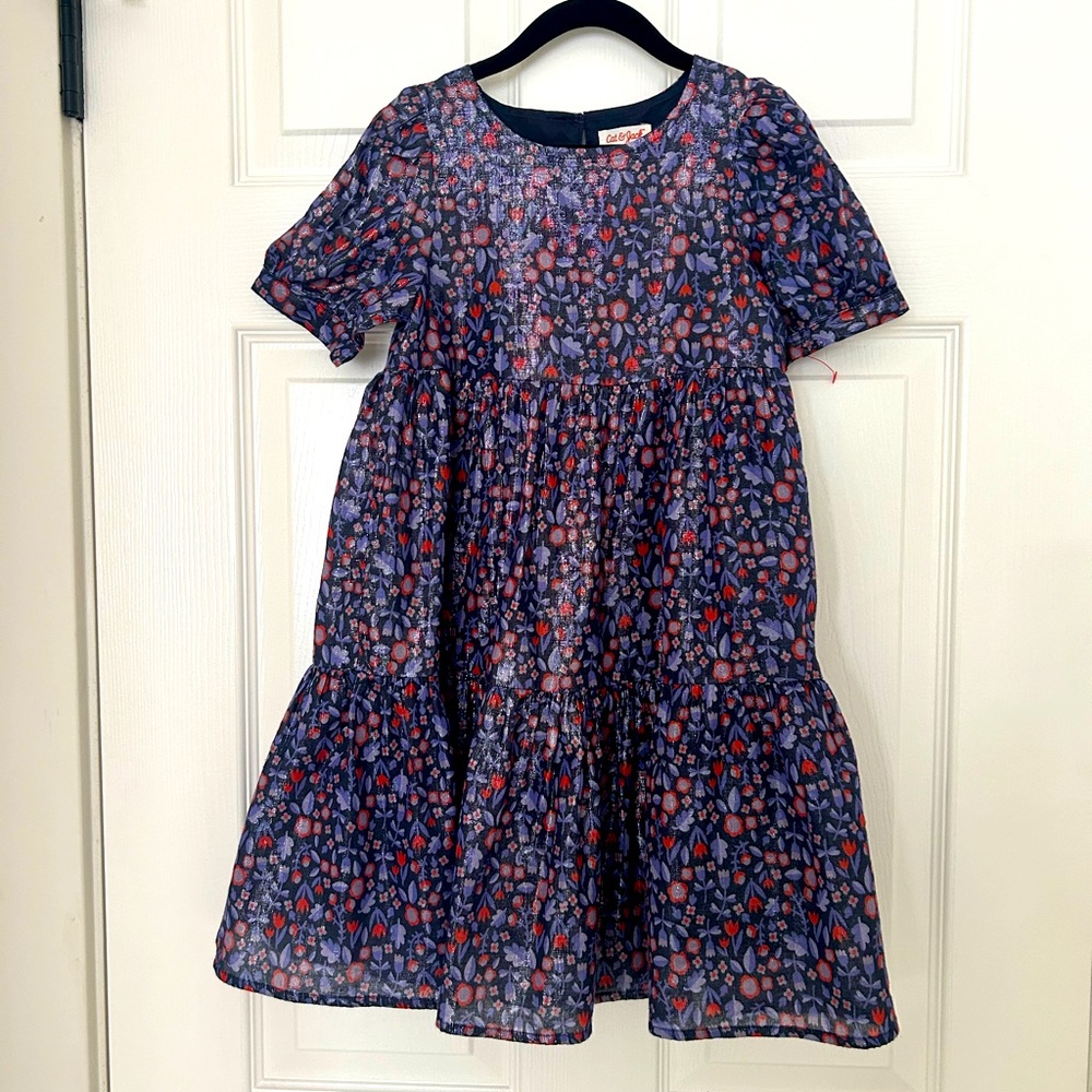 Cat & Jack Girl’s Metallic Purple Puff Sleeve Tiered Party Dress - S (6/7) NWOT